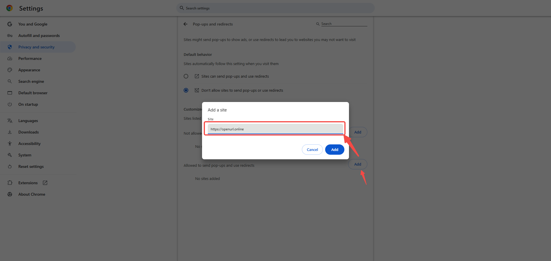 Desktop pop-up settings interface